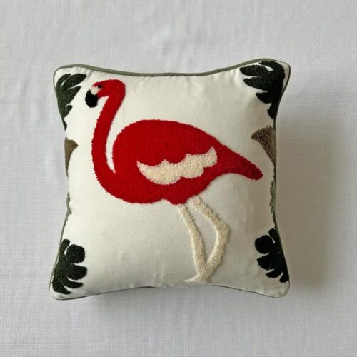Flamingo aari work cushion cover