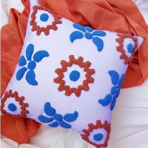 Floral aari work cushion cover
